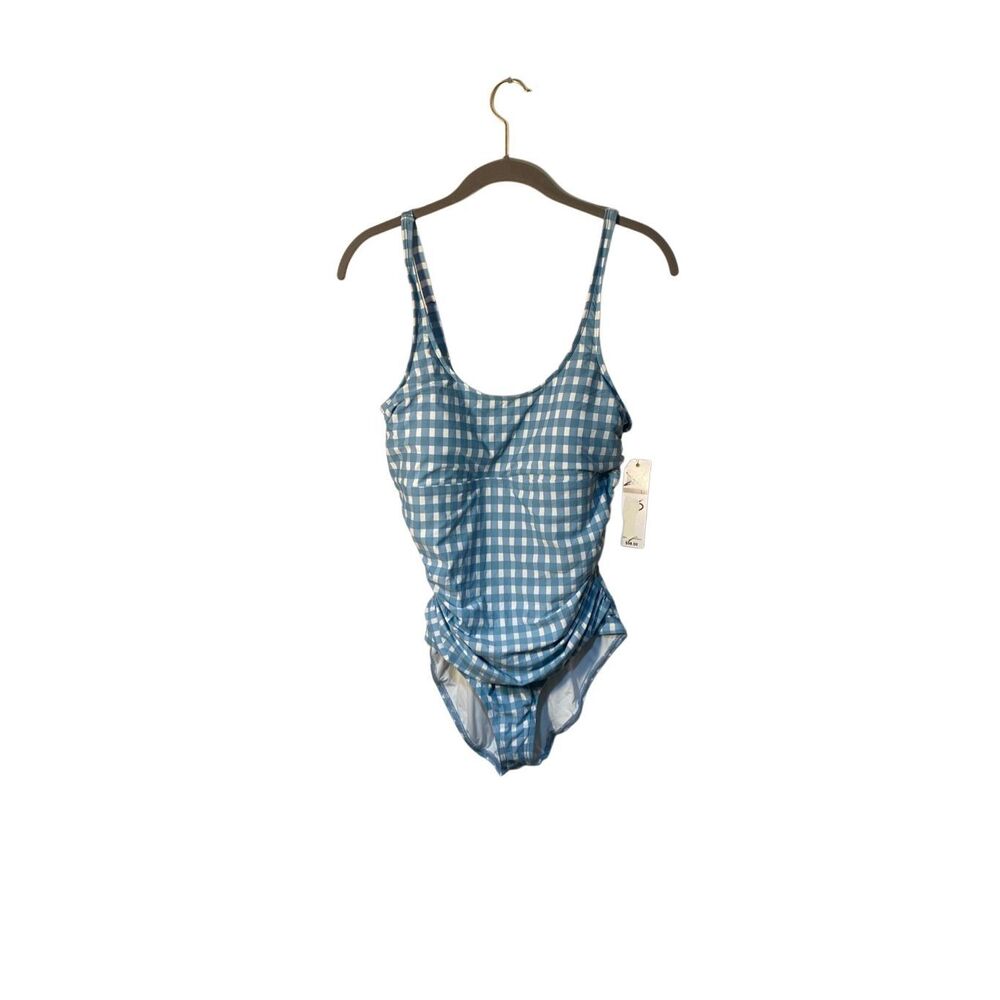 NWT Anne Cole gingham, blue and white shirred one piece swimsuit 12 - Picture 4 of 7